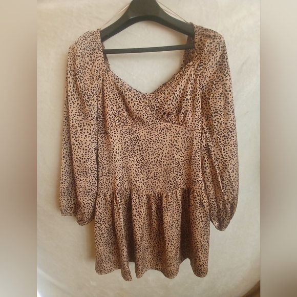 LUSH Polka Dot Print Beige Long Sleeved Mini Dress Sz Small - Picture 2 of 11